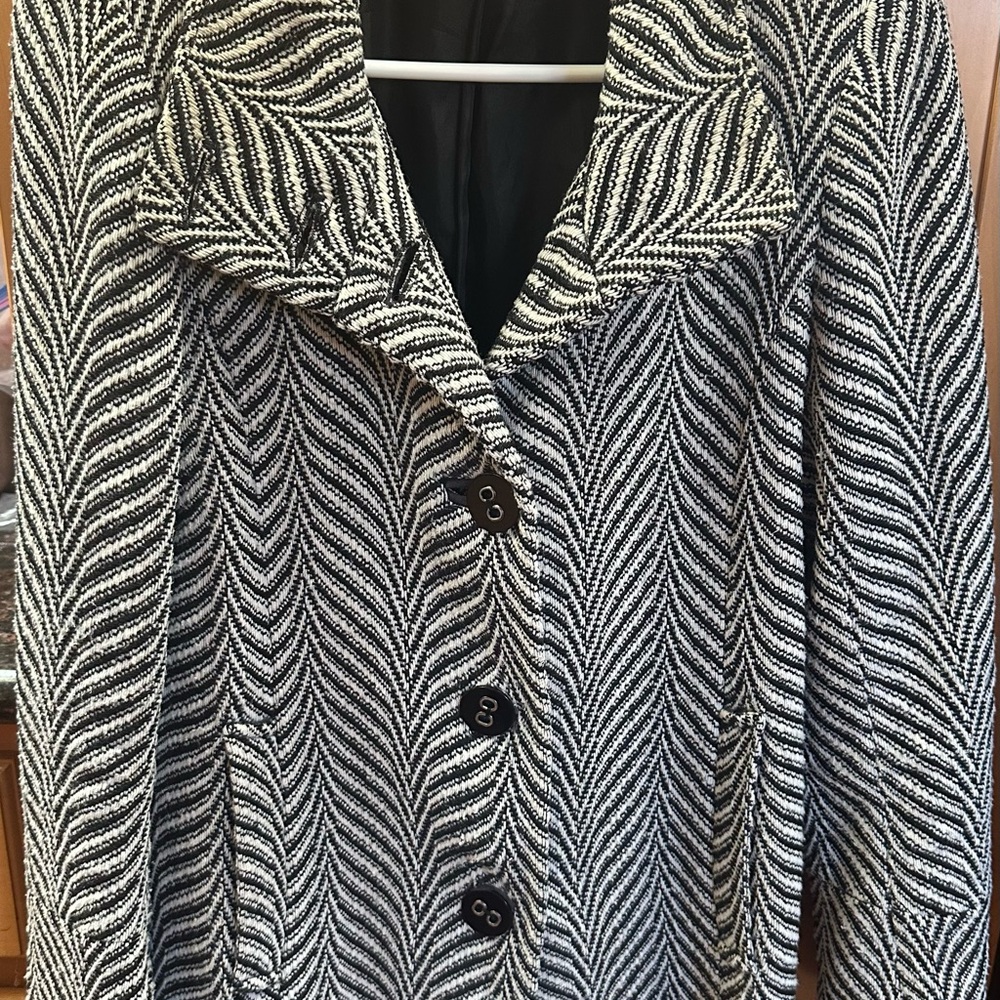 Via Spiga Black and White Chevron Coat